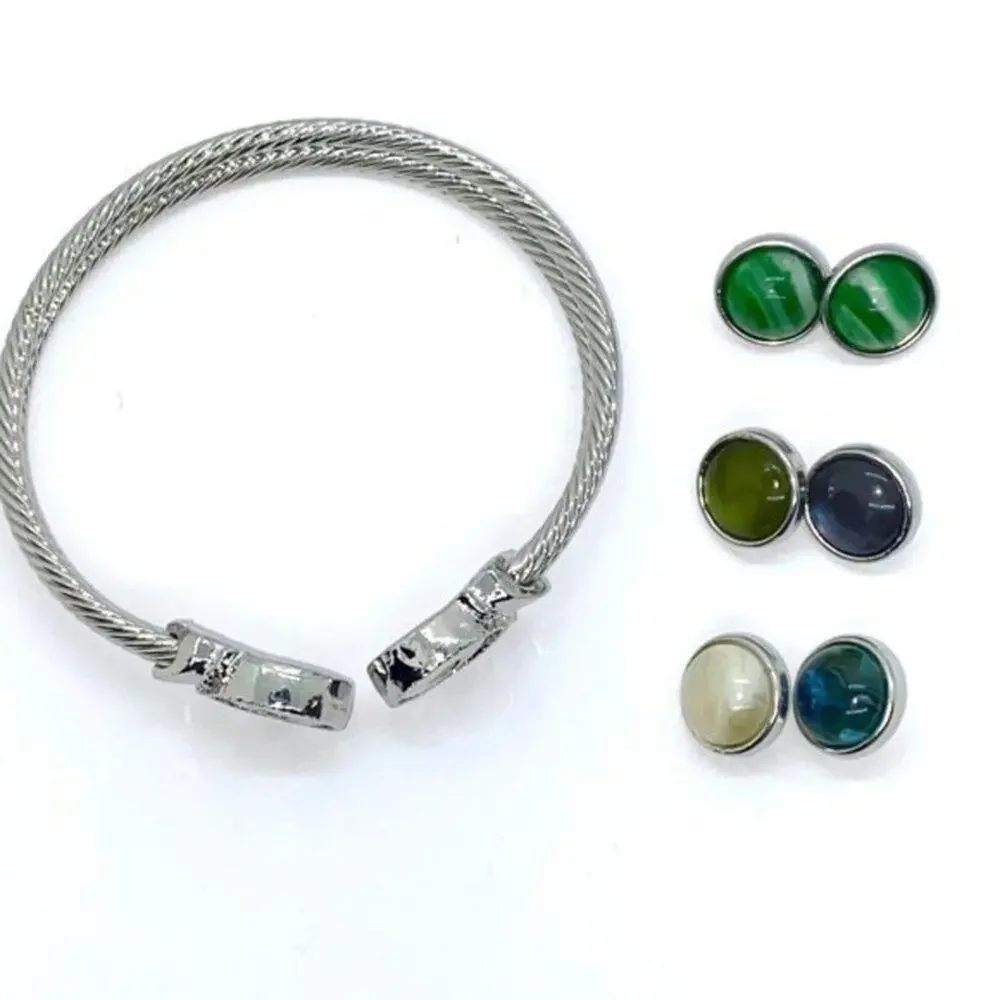NWOT Snap-Button Charm Silver-Tone Bangle Bracelet